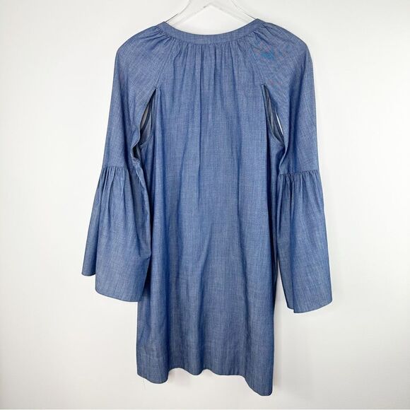 BCBG Maxazria Ajax Blue Chambray Mini Full Shirtdress Bell‎ Sleeve Small - Picture 15 of 15